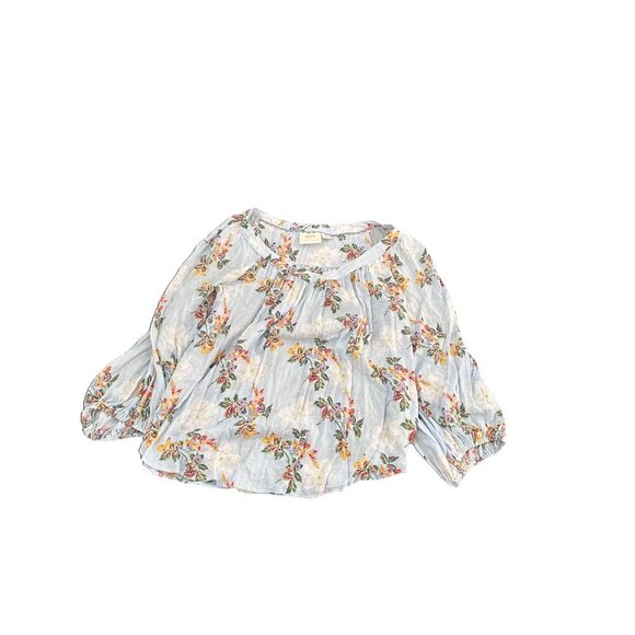 Anthropologie Maeve Sky Blue Stripe Floral Print Peasant Style Blouse Top Sz 10 - Picture 2 of 4